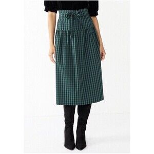 Draper James RSVP Plaid Paperbag Waist Long Plaid Navy Green Cotton Skirt sz L